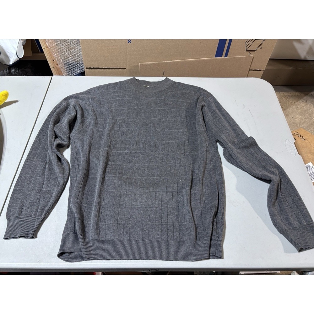 Pronto Uomo Sweater, Men L, Gray with Textured Squares, Silk Blend
